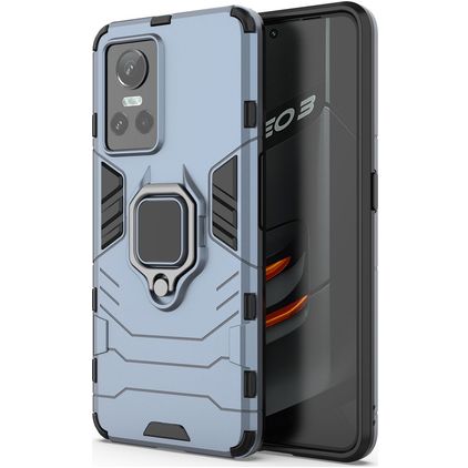 Mobigear Armor Ring Realme GT Neo 3 Plastique rigide Coque arrière Antichoc avec bague de maintien - Bleu