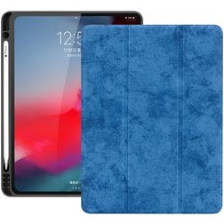Mobigear Tri-Fold Gel Coque iPad Pro 12.9 Pouces (2018) Etui en TPU,Similicuir + Porte-crayon - Bleu