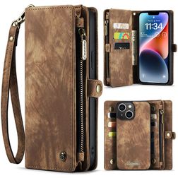 Caseme 008 Housse iPhone 14 Etui avec Coque Détachable Porte-Monnaie - Marron