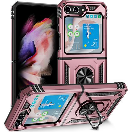 Mobigear Armor Ring Samsung Galaxy Z Flip 5 Plastique rigide Coque arrière Antichoc avec bague de maintien - Rose doré