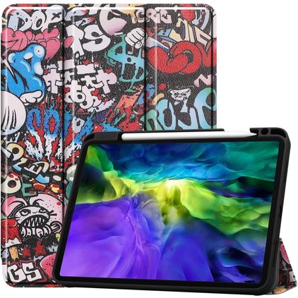 Mobigear Tri-Fold Gel Coque iPad Pro 11 Pouces (2018) Etui en TPU,Similicuir + Porte-crayon - Graffiti