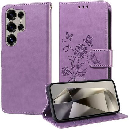 Mobigear Flowers Housse Samsung Galaxy S25 Ultra Etui Porte-Monnaie - Violet