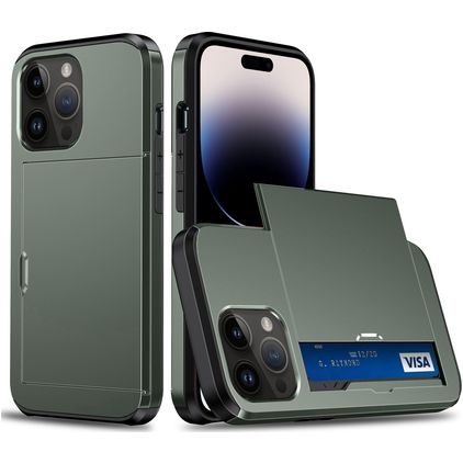 Mobigear Card Coque iPhone 15 Pro Coque arrière Rigide Anti-Chocs avec Porte-Cartes - Vert armée