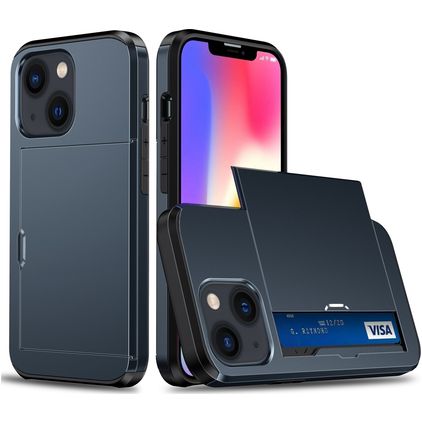 Mobigear Card Coque iPhone 15 Plus Coque arrière Rigide Anti-Chocs avec Porte-Cartes - Dark Blue