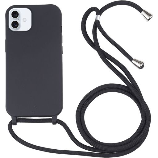 Mobigear Lanyard iPhone 16 Coque avec cordon en Silicone - Noir