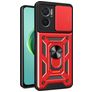 Mobigear Armor Ring Cam Slide Coque Xiaomi Redmi 10 5G Coque arrière Rigide Anti-Chocs avec Anneau-Support et Protecteur Lentilles - Rouge