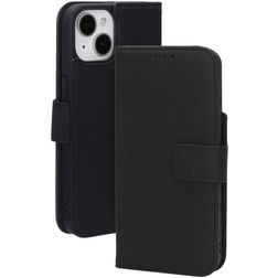 Mobiparts Wallet Housse iPhone 15 MagSafe Etui en Cuir Véritable Porte-Monnaie - Noir