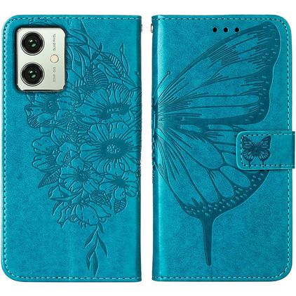 Mobigear Butterfly Housse Motorola Moto G54 Etui Porte-Monnaie - Bleu