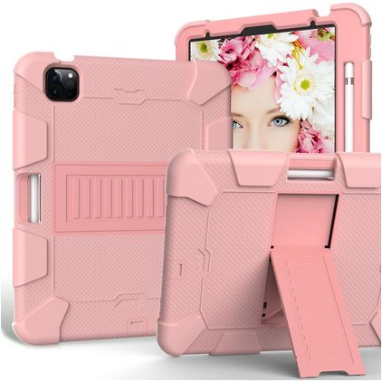 Mobigear ShieldStand iPad Air 5 (2022) Plastique rigide / Silicone Coque arrière + Porte-stylet + Support - Rose doré