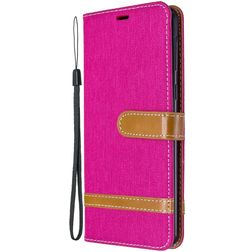 Mobigear Fabric Samsung Galaxy A21 Tissu Étui Portefeuille - Magenta