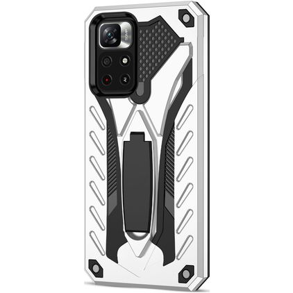 Mobigear Armor Stand Coque Xiaomi Redmi Note 11T Coque arrière Rigide Anti-Chocs avec Support Amovible - Argent