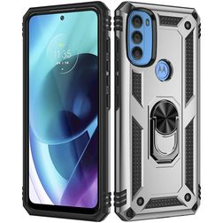 Mobigear Armor Ring Coque Motorola Moto G71 5G Coque arrière Rigide Anti-Chocs avec Anneau-Support - Argent
