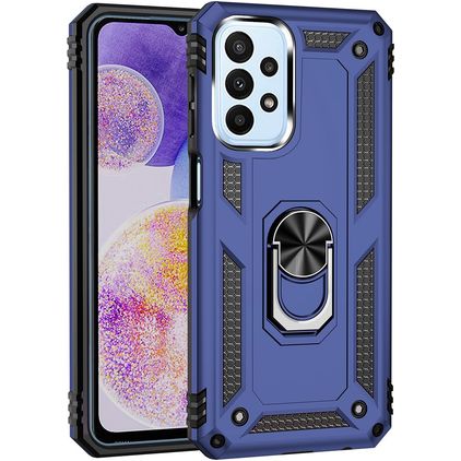 Mobigear Armor Ring Coque Samsung Galaxy A23 Coque arrière Rigide Anti-Chocs avec Anneau-Support - Bleu
