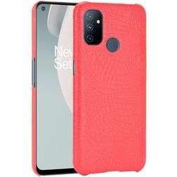 Mobigear Croco OnePlus Nord N100 Plastique rigide Coque arrière - Rouge