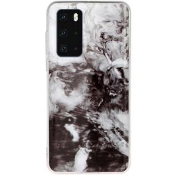 Mobigear Marble Coque Huawei P40 Coque arrière en TPU Souple - Noir / Blanc
