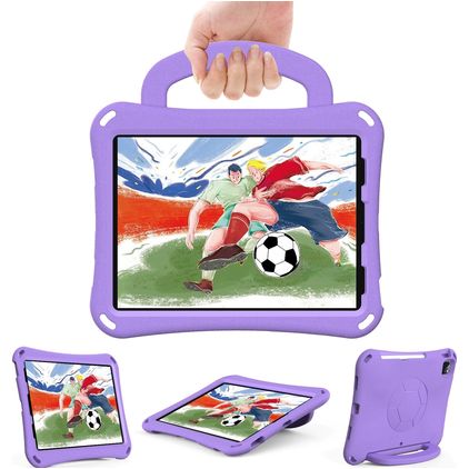 Mobigear Football Coque iPad Air 11 Pouces (2024) Coque arrière en EVA + Bandoulière + Support Amovible - Violet