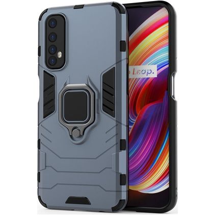 Mobigear Armor Ring Realme 7 Plastique rigide Coque arrière Antichoc avec bague de maintien - Bleu