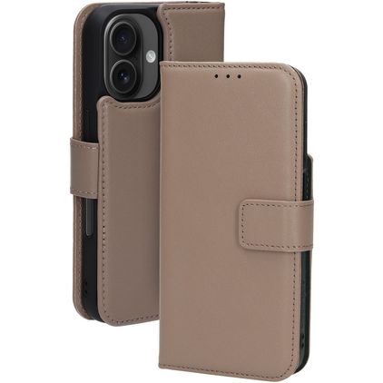 Mobiparts iPhone 16 MagSafe Coque Cuir véritable Étui 2en1 avec coque amovible Portefeuille - Taupe