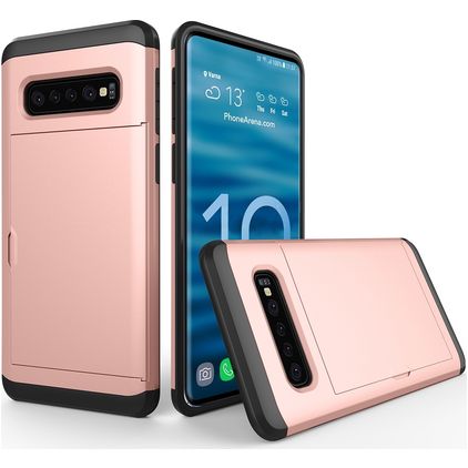 Mobigear Card Coque Samsung Galaxy S10 Coque arrière Rigide Anti-Chocs avec Porte-Cartes - Rose doré