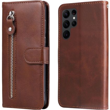 Mobigear Zipper Housse Samsung Galaxy S23 Ultra Etui Porte-Monnaie - Marron