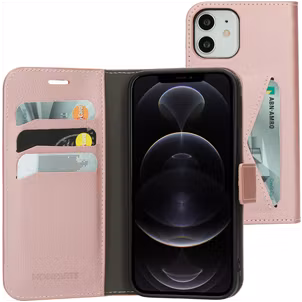 Mobiparts Classic Wallet Housse iPhone 12 Etui Porte-Monnaie - Rose