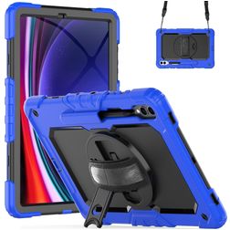 Mobigear SureGrip Xtreme Coque Samsung Galaxy Tab S9 FE Plus Coque arrière en Plastique rigide,Silicone + Porte-crayon + Bandoulière + Support Amovible - Dark Blue