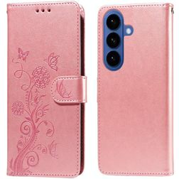 Mobigear Flowers Samsung Galaxy S26 Plus Étui Portefeuille - Rose doré