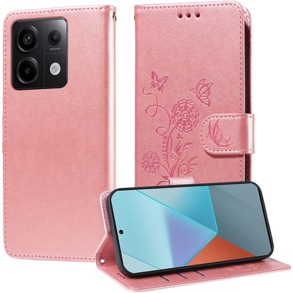 Mobigear Flowers Housse POCO X6 Etui Porte-Monnaie - Rose doré