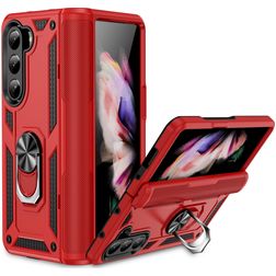 Mobigear Armor Ring Samsung Galaxy Z Fold 5 Plastique rigide Coque arrière Antichoc avec bague de maintien - Rouge