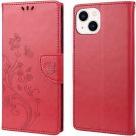 Mobigear Flowers Housse iPhone 14 Etui Porte-Monnaie - Rouge