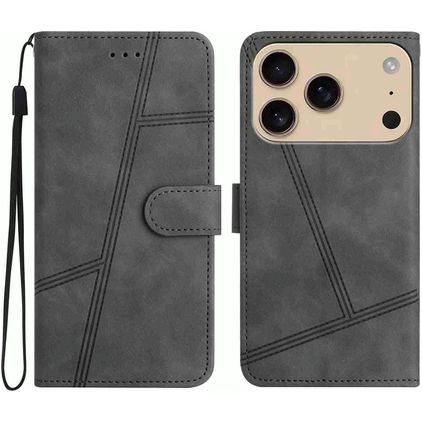 Mobigear Stitch iPhone 17 Pro Étui Portefeuille - Gris