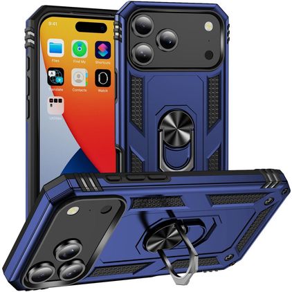 Mobigear Armor Ring Coque iPhone 18 Pro Max Coque arrière Rigide Anti-Chocs avec Anneau-Support - Bleu