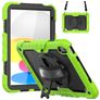 Mobigear SureGrip Xtreme Coque iPad 10 (2022) Coque arrière en Plastique rigide,Silicone + Bandoulière + Support Amovible - Noir / Vert