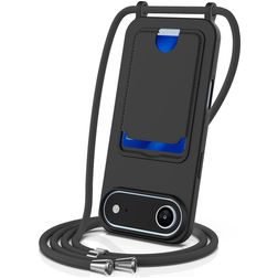 Mobigear Lanyard Card iPhone Air Silicone Coque avec cordon et porte-cartes - Noir
