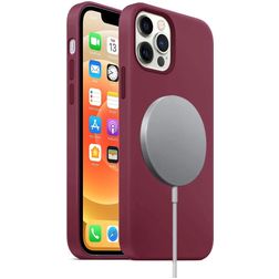 Mobigear Rubber Touch Coque iPhone 12 MagSafe Coque arrière en Silicone - Bordeaux
