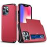 Mobigear Card Coque iPhone 13 Mini Coque arrière Rigide Anti-Chocs avec Porte-Cartes - Rouge