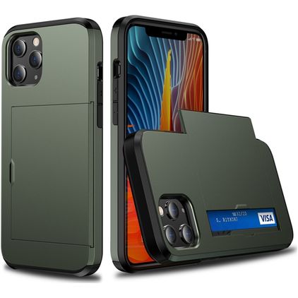 Mobigear Card Coque iPhone 12 Mini Coque arrière Rigide Anti-Chocs avec Porte-Cartes - Vert armée