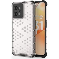 Mobigear Honeycomb Coque Realme C31 Coque arrière Rigide Anti-Chocs - Blanc