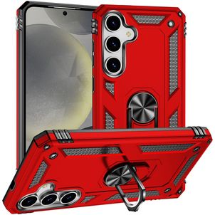 Mobigear Armor ring Coque Samsung Galaxy S25 Coque arrière Rigide Anti-Chocs avec Anneau-Support - Rouge
