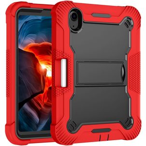 Mobigear ShieldStand Coque iPad Mini 6 (2021) Coque arrière en Plastique rigide,Silicone + Porte-crayon + Support Amovible - Noir / Rouge