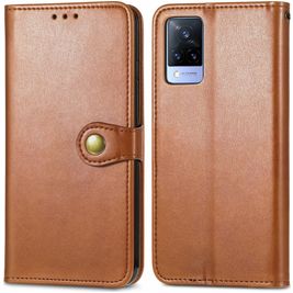 Mobigear Snap Button Housse Vivo V21 Etui Porte-Monnaie - Marron