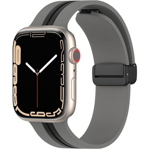 Mobigear Stripe Mag Bracelet Silicone Apple Watch Fermeture magnétique - 42/41/40/38 mm - Noir / Gris