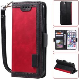 Mobigear Two Tone Housse iPhone SE (2022) Etui Porte-Monnaie - Noir / Rouge