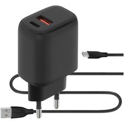 Mobiparts - Double USB / USB-C Chargeur Micro USB 1 mètre Power Delivery 20W 3A - Noir