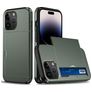 Mobigear Card Coque iPhone 15 Pro Max Coque arrière Rigide Anti-Chocs avec Porte-Cartes - Vert armée