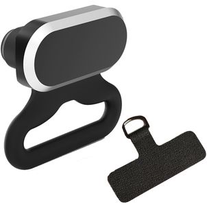 Mobigear 2in1 Bouchon Anti-poussière en Aluminium avec Attache Lanière - Apple Lightning - Noir