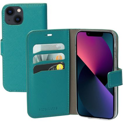 Mobiparts Saffiano Wallet Housse iPhone 13 Etui Porte-Monnaie - Turquoise