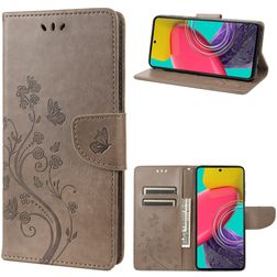 Mobigear Flowers Housse Samsung Galaxy M53 Etui Porte-Monnaie - Gris