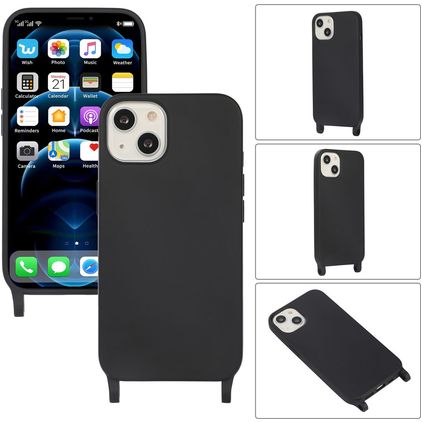 Mobigear Lanyard iPhone 14 Coque avec cordon en Silicone - Noir