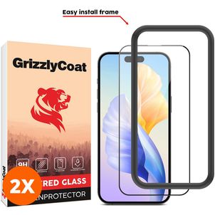 GrizzlyCoat Easy Fit iPhone 15 Verre trempé Protection d'écran - Compatible Coque + Cadre d'installation - Noir (Lot de 2)